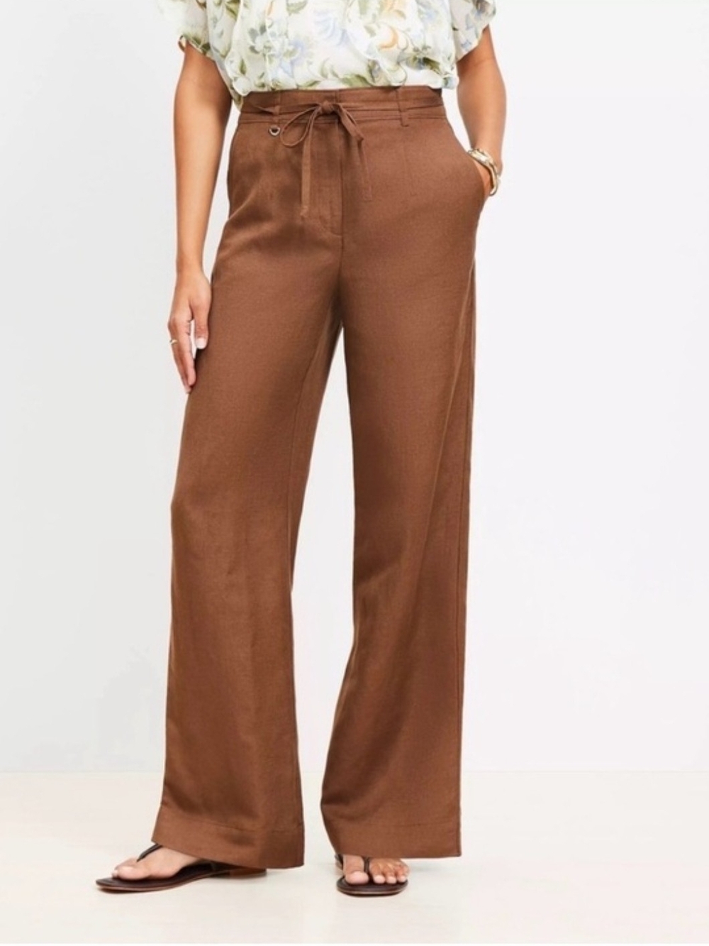 LOFT  Linen Blend Wide Leg Brown